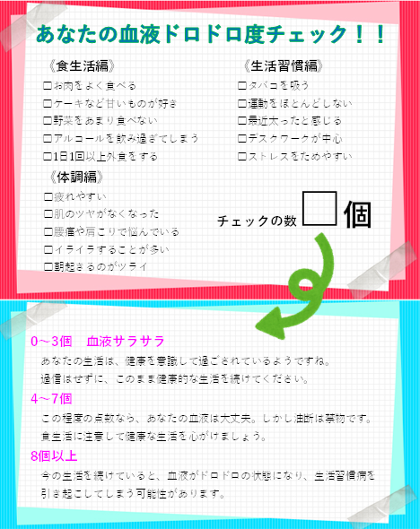 血液ドロドロ度チェック！あなたはいくつ当てはまりますか？