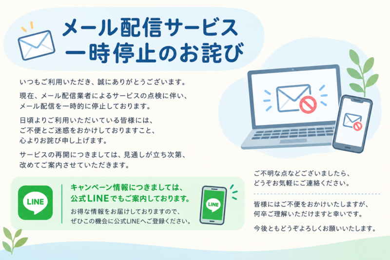 **【メール配信サービス一時停止のお詫び】**